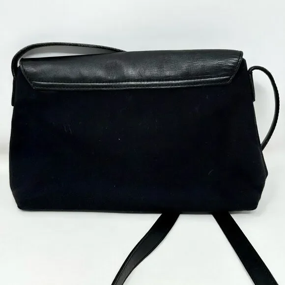 Vintage Tumi Crossbody Purse Solid Black Leather Flap & Nylon Fabric Bag - Picture 2 of 11